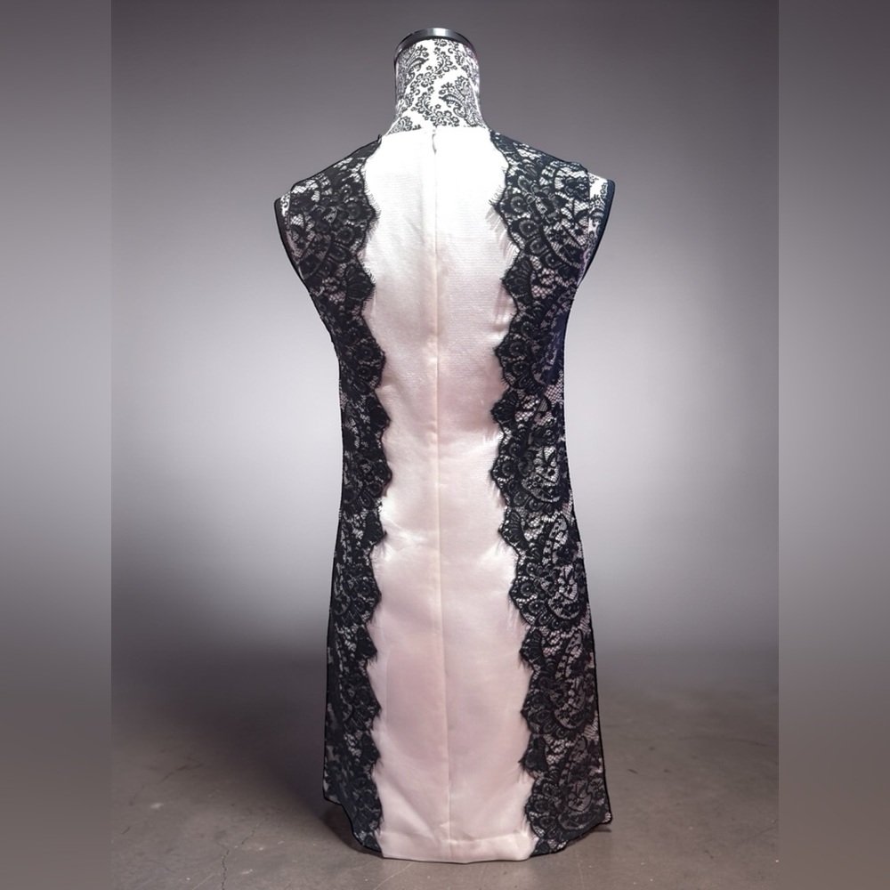 Trina Turk Saba Ivory Black Lace Overlay Panels Sheath Dress. Size 2. EUC. - Picture 8 of 16